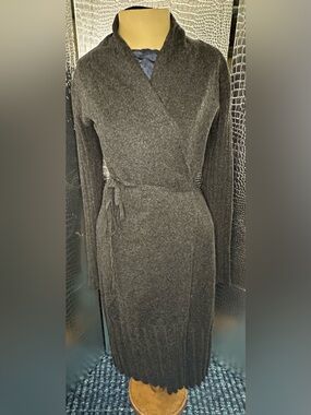 Colovos Women's Charcoal Wrap Knit Cashmere Silk Dress Long Cardigan